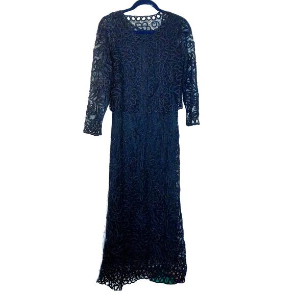 Crochet Black Lace Maxi Dress And Jacket Set Whimsigoth Witch Coquette READ - Picture 2 of 8